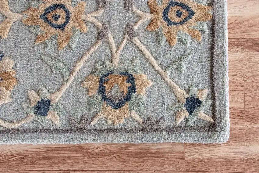 Blue and Beige Floral Runner Rug Photo 5