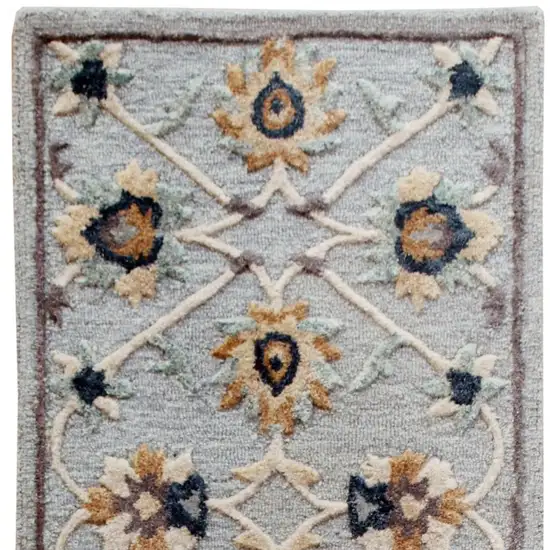 2' X 7' Blue And Beige Floral Runner Rug Photo 4