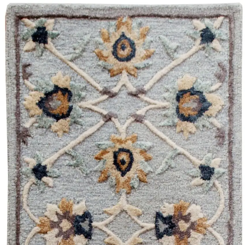 2' X 7' Blue And Beige Floral Runner Rug Photo 4