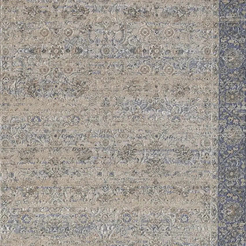 Blue and Beige Floral Runner Rug Photo 6