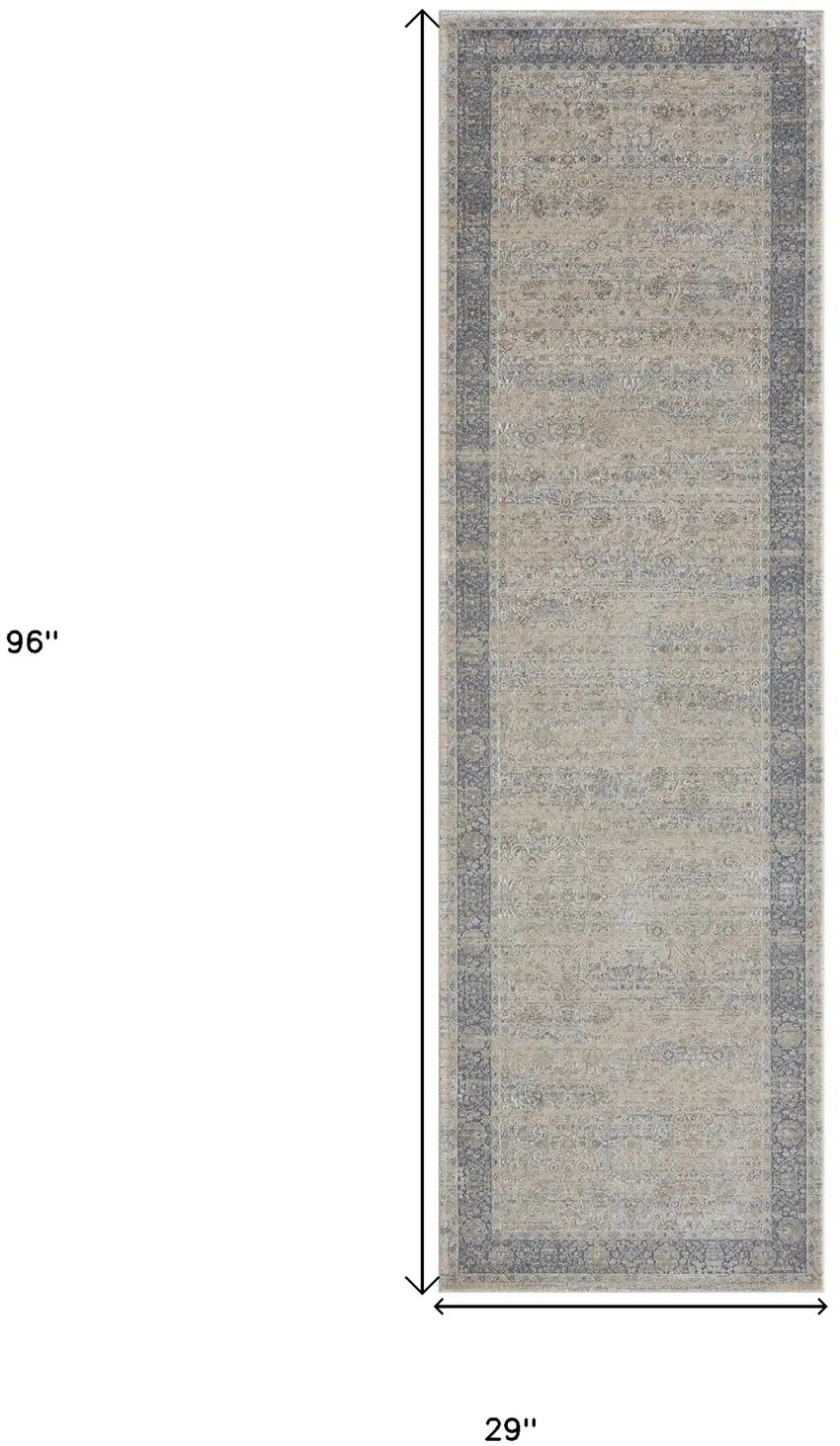 Blue and Beige Floral Runner Rug Photo 3
