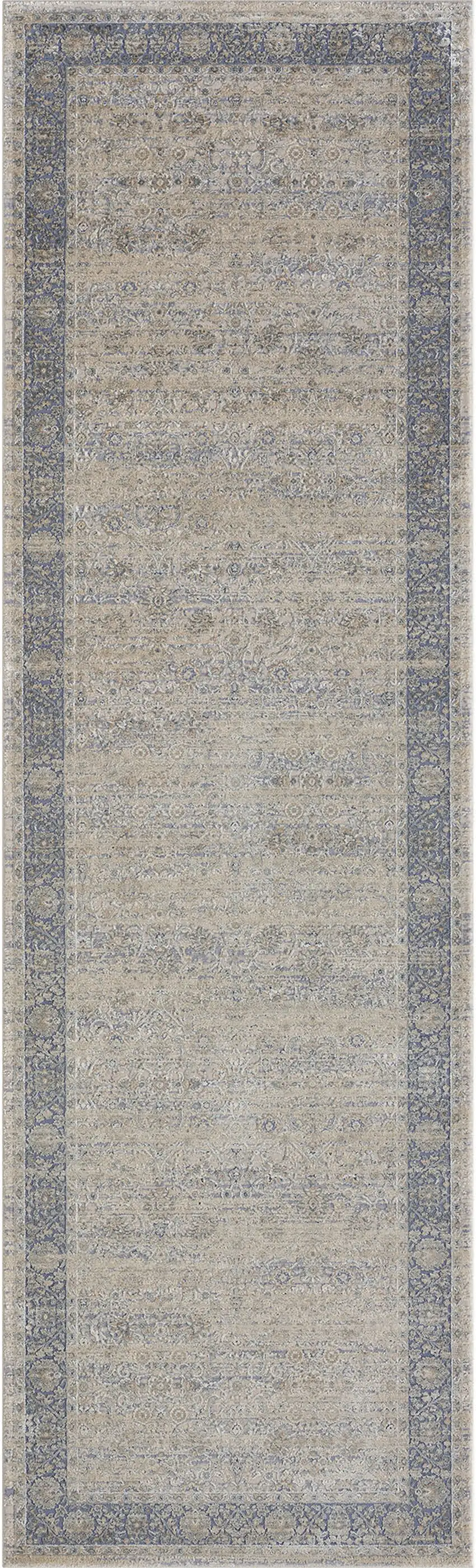 Blue and Beige Floral Runner Rug Photo 2