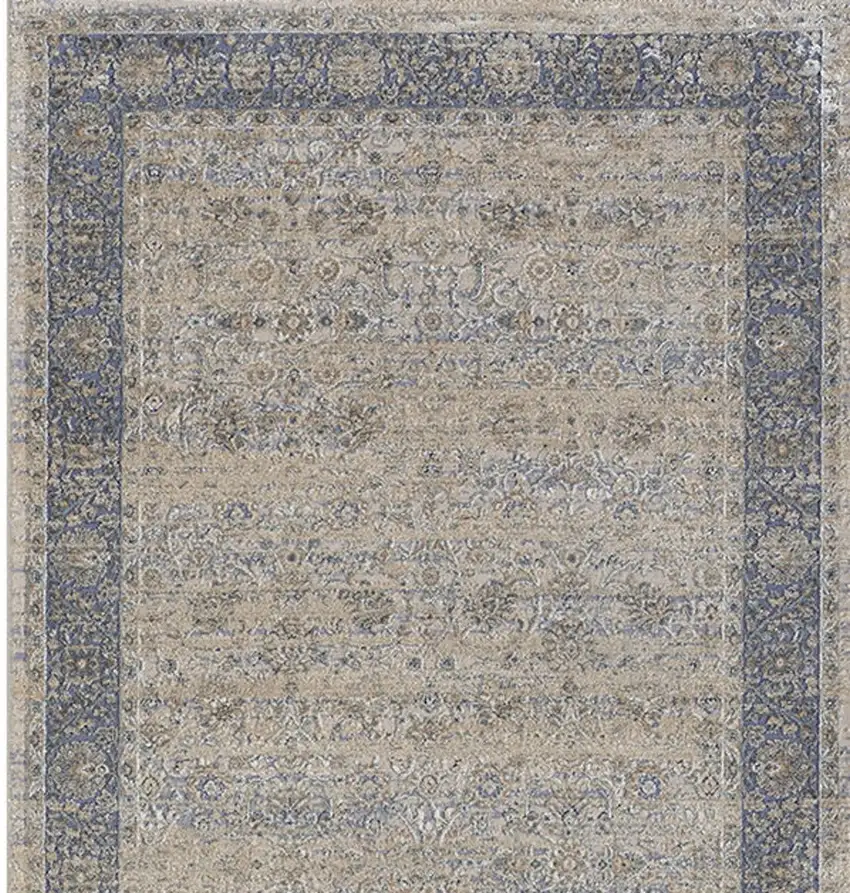Blue and Beige Floral Runner Rug Photo 7