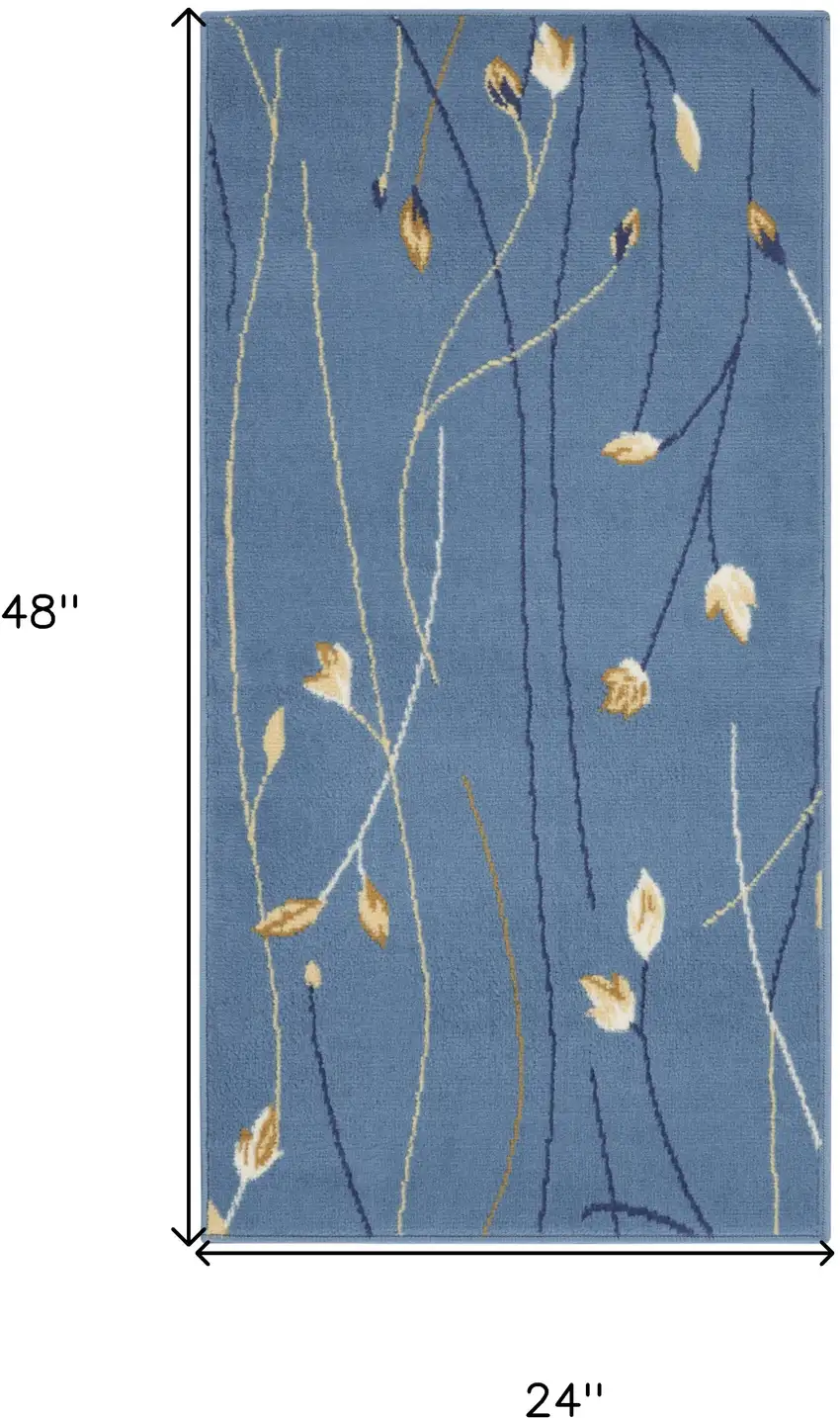 Blue and Beige Floral Vines Power Loom Area Rug Photo 3