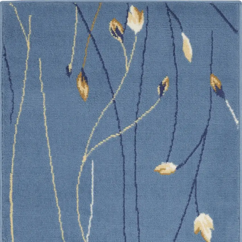 Blue And Beige Floral Vines Area Rug Photo 8
