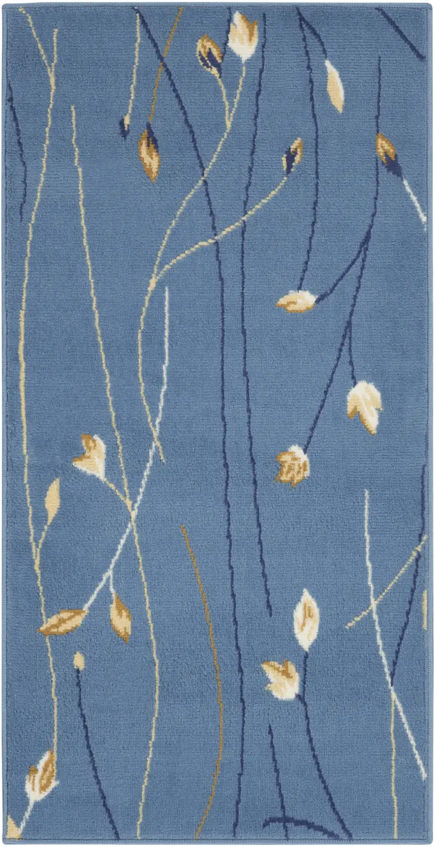 Blue And Beige Floral Vines Area Rug Photo 2