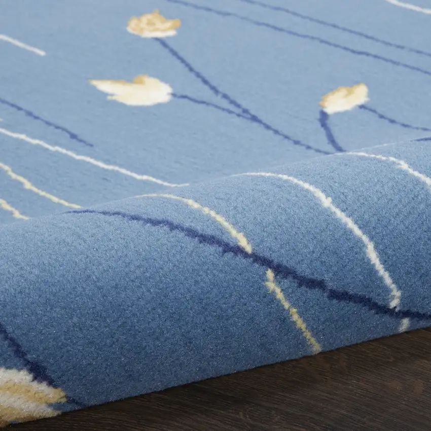 Blue And Beige Floral Vines Area Rug Photo 9