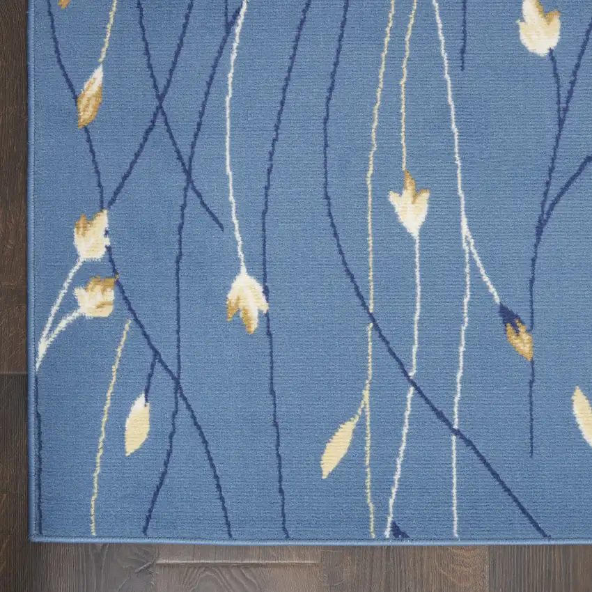 Blue and Beige Floral Vines Power Loom Area Rug Photo 4