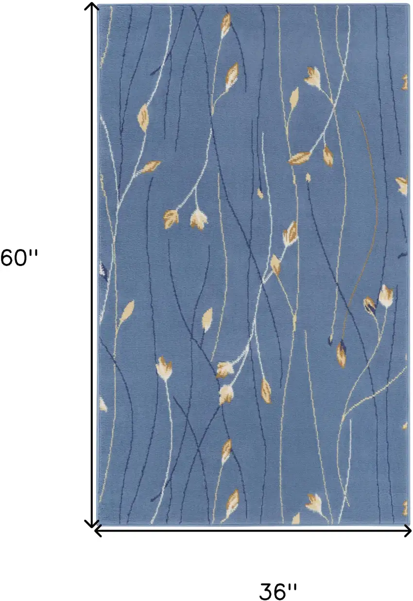 Blue and Beige Floral Vines Power Loom Area Rug Photo 3