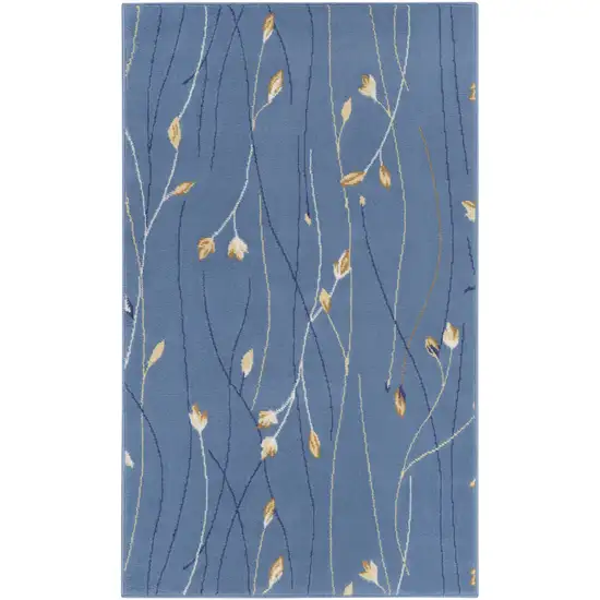 Blue and Beige Floral Vines Power Loom Area Rug Photo 2
