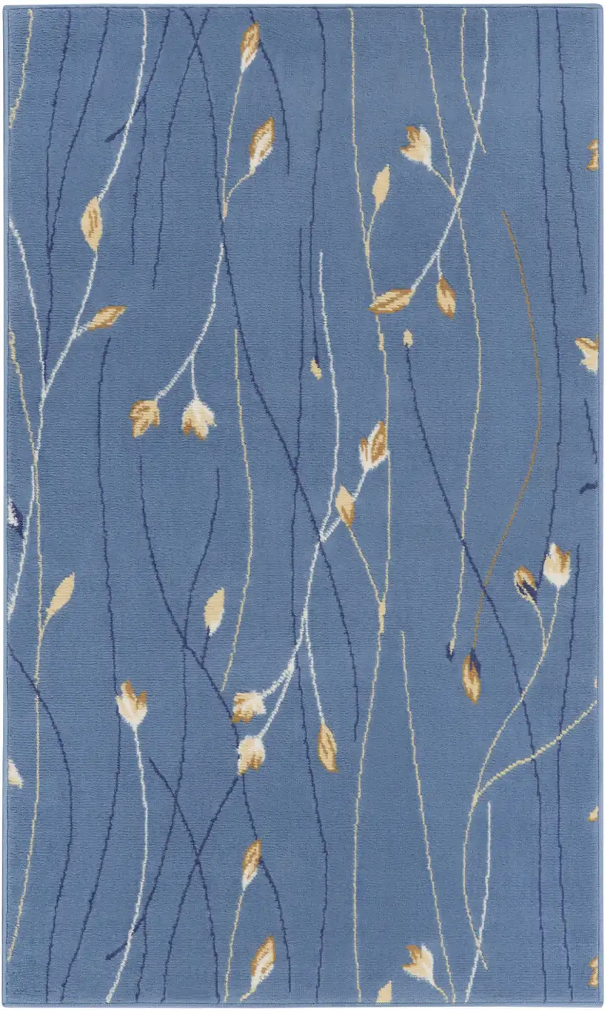 Blue and Beige Floral Vines Power Loom Area Rug Photo 2