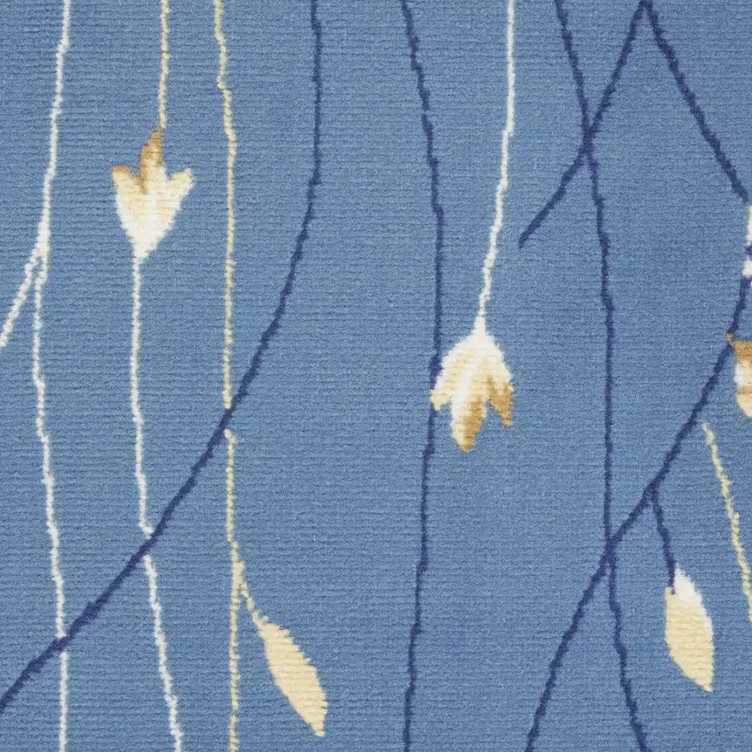 Blue and Beige Floral Vines Power Loom Area Rug Photo 3