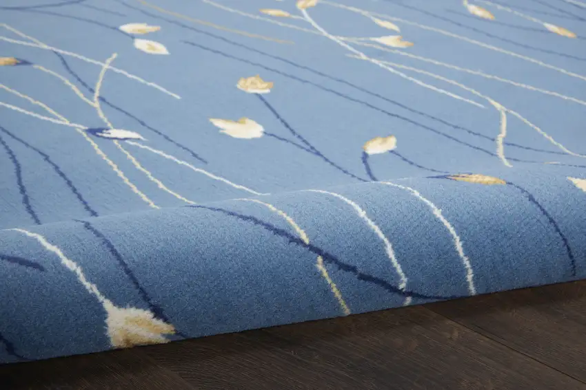Blue and Beige Floral Vines Power Loom Area Rug Photo 5