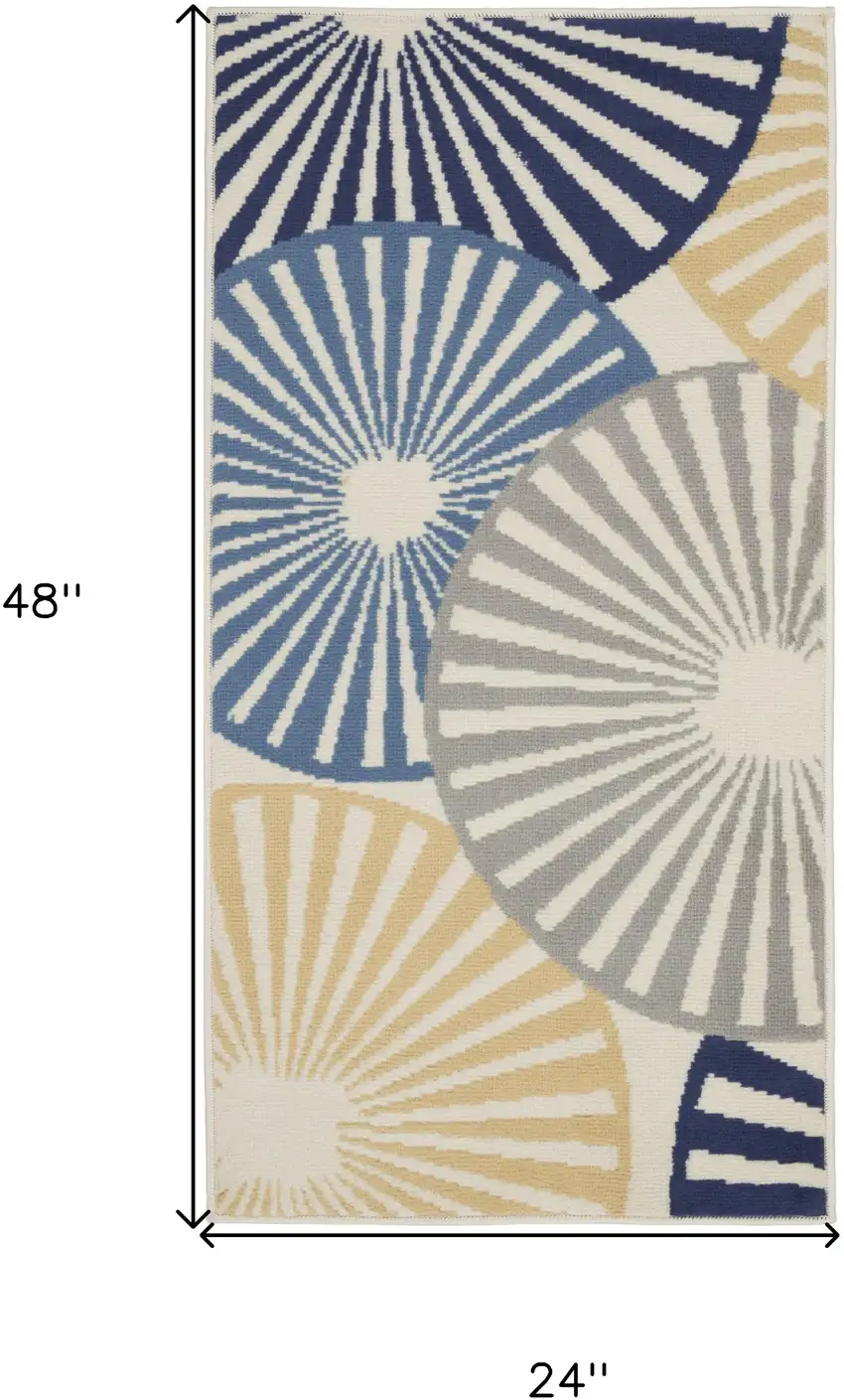 Blue and Beige Geometric Power Loom Area Rug Photo 3