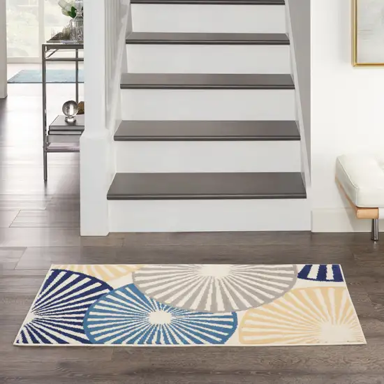 Blue and Beige Geometric Power Loom Area Rug Photo 4