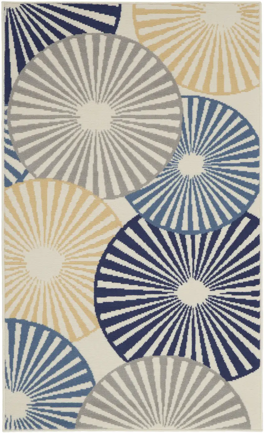 Blue and Beige Geometric Power Loom Area Rug Photo 2