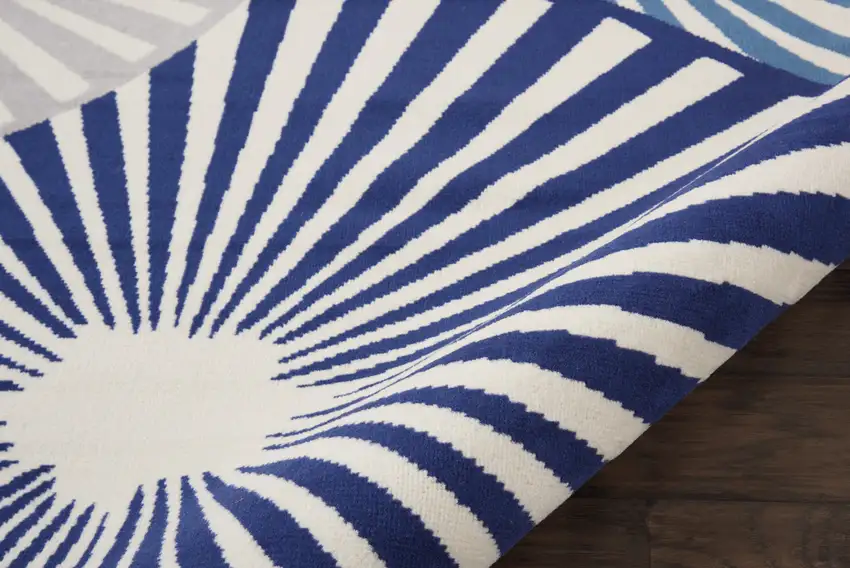 Blue and Beige Geometric Power Loom Area Rug Photo 8