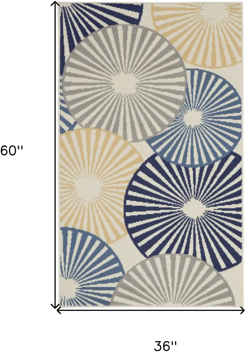 Blue and Beige Geometric Power Loom Area Rug Photo 3