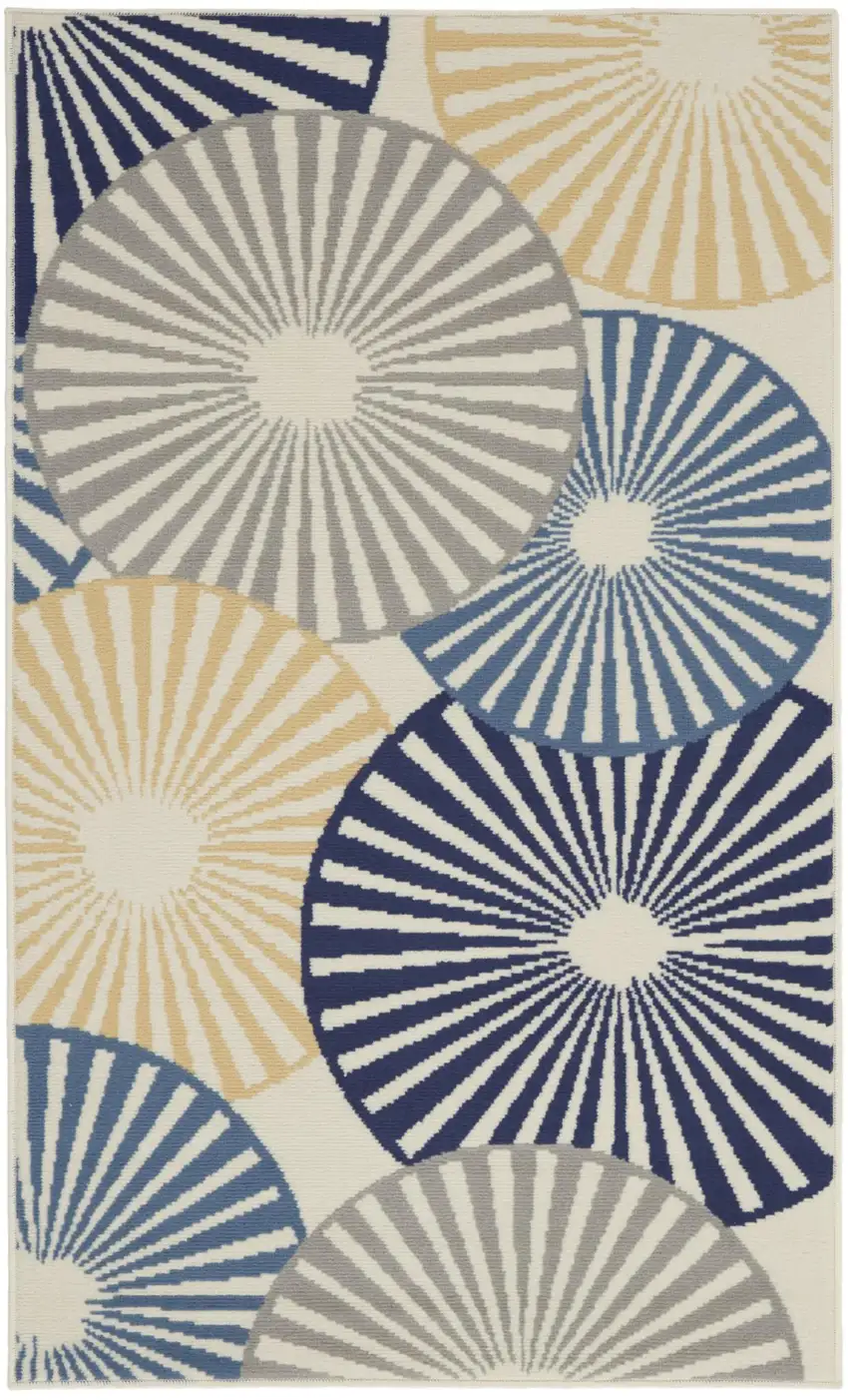 Blue and Beige Geometric Power Loom Area Rug Photo 8