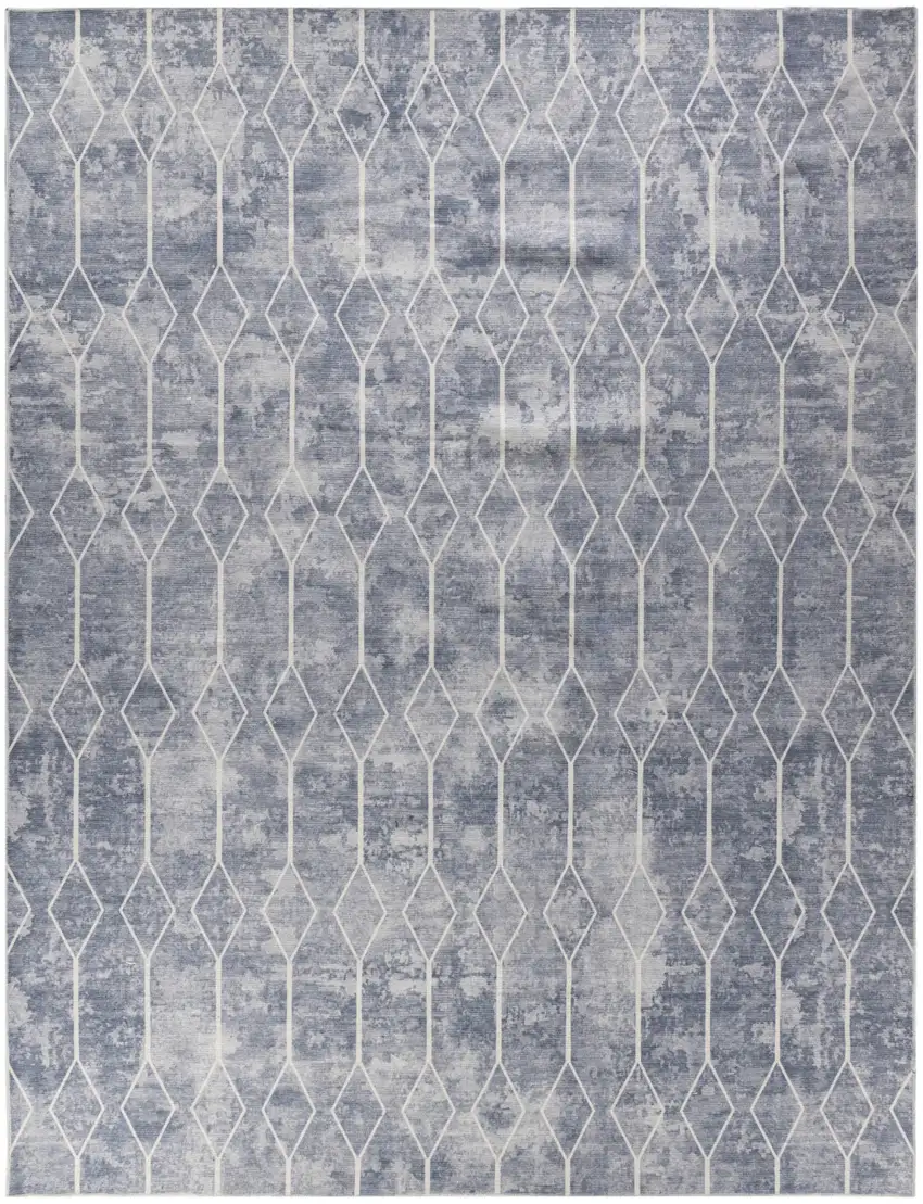 Blue and Beige Geometric Power Loom Washable Area Rug Photo 1