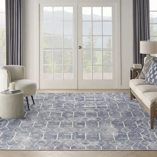 Blue and Beige Geometric Power Loom Washable Area Rug Photo 5