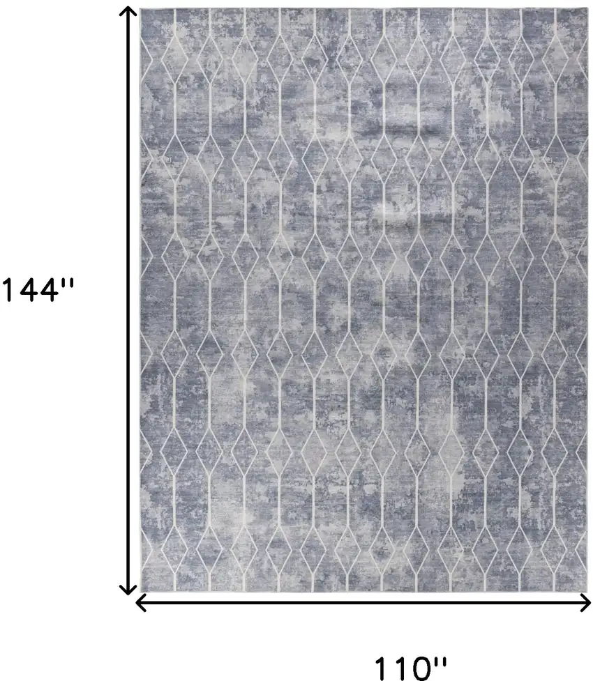 Blue and Beige Geometric Power Loom Washable Area Rug Photo 9