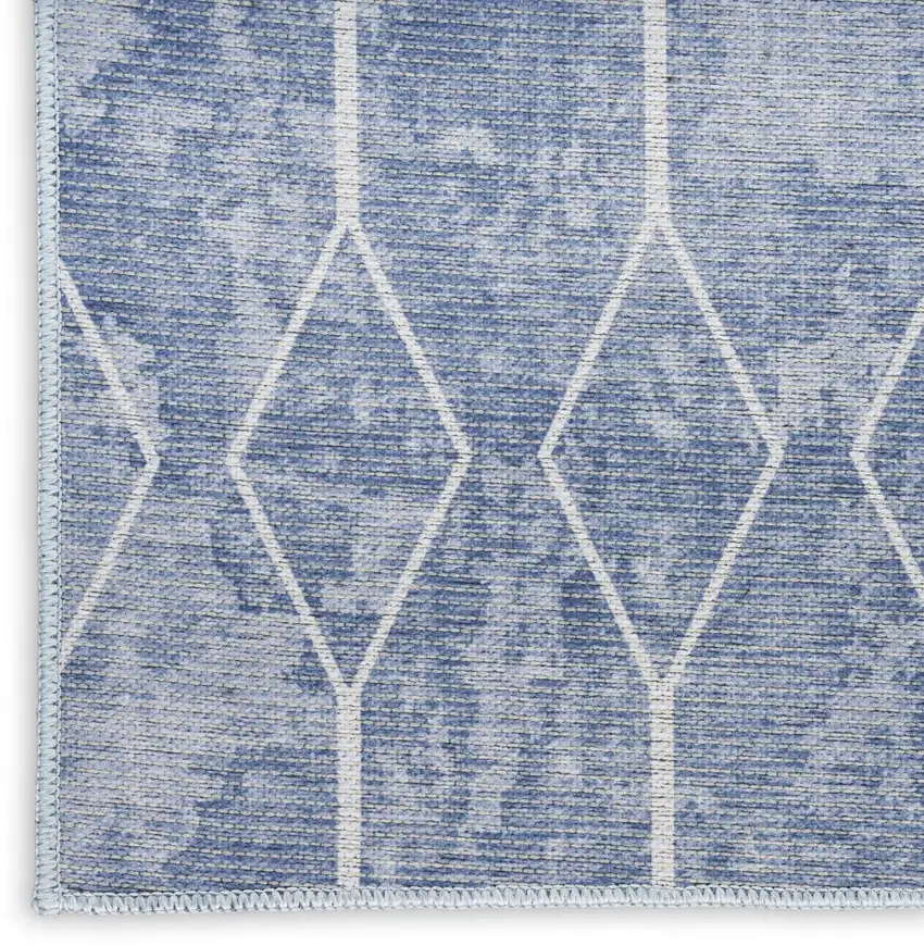 Blue and Beige Geometric Power Loom Washable Area Rug Photo 3
