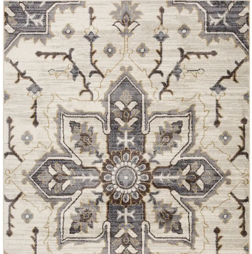 Blue and Beige Medallion Power Loom Area Rug Photo 9
