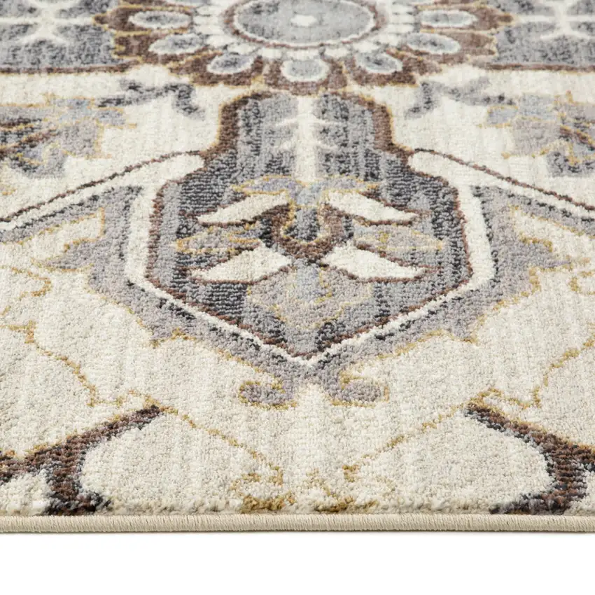 Blue and Beige Medallion Power Loom Area Rug Photo 4