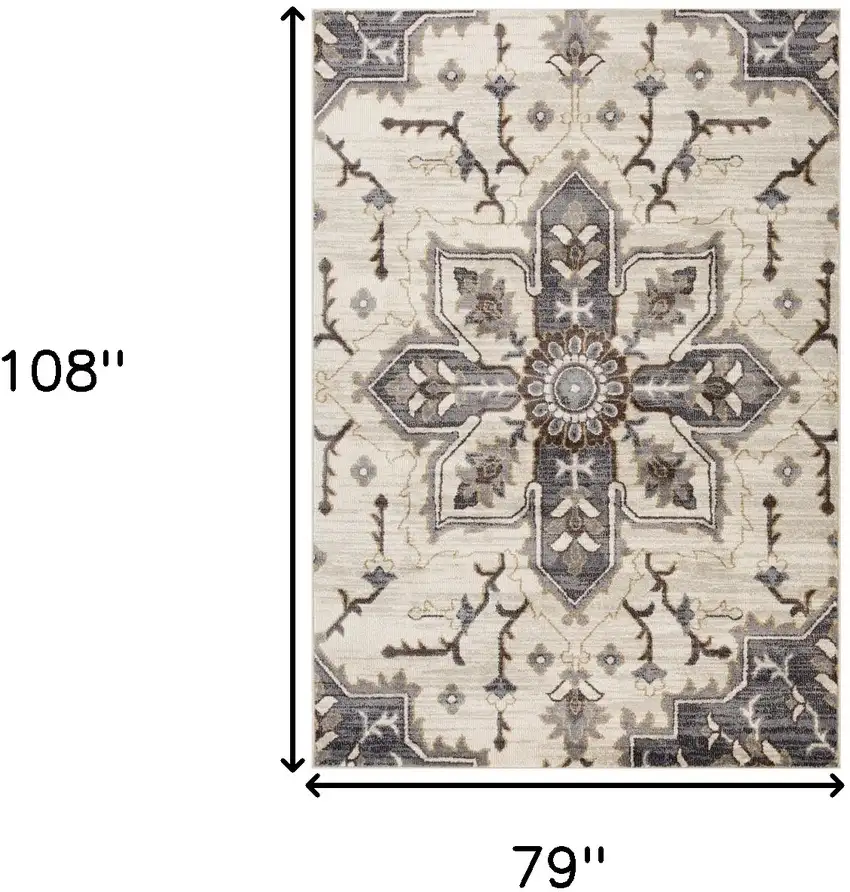 Blue and Beige Medallion Power Loom Area Rug Photo 3