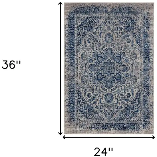 Blue and Beige Oriental Power Loom Area Rug Photo 4