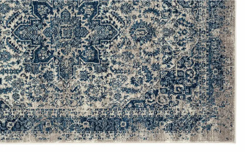 Blue and Beige Oriental Power Loom Area Rug Photo 6