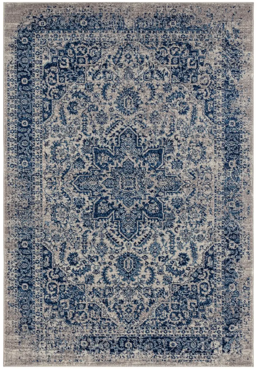 Blue and Beige Oriental Power Loom Area Rug Photo 1
