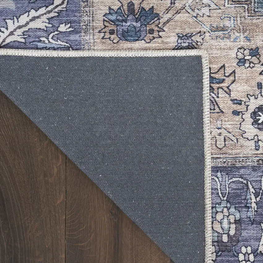 Blue and Beige Oriental Power Loom Distressed Washable Non Skid Area Rug Photo 5