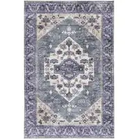 Photo of Blue and Beige Oriental Power Loom Distressed Washable Non Skid Area Rug