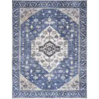 Photo of Blue and Beige Oriental Power Loom Distressed Washable Non Skid Area Rug