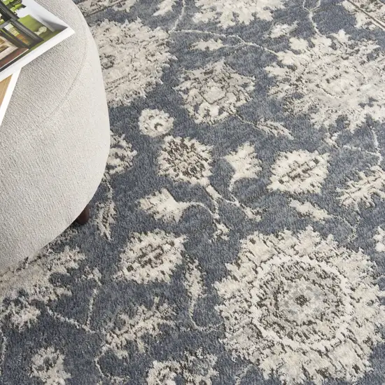 Blue and Beige Oriental Power Loom Non Skid Area Rug Photo 8