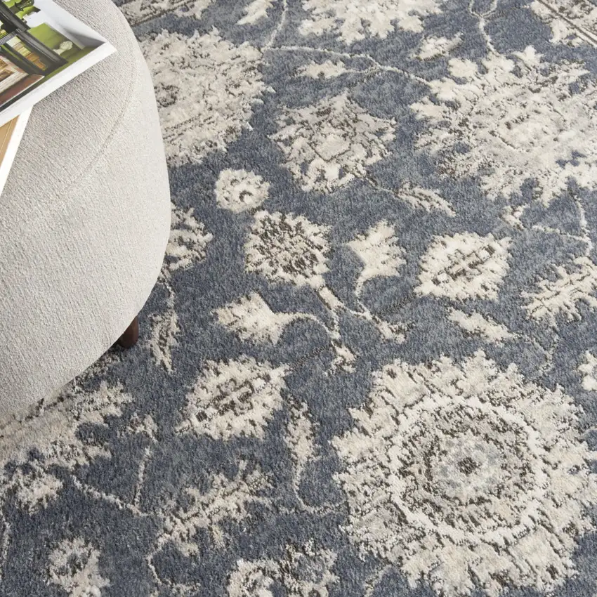 Blue and Beige Oriental Power Loom Non Skid Area Rug Photo 8