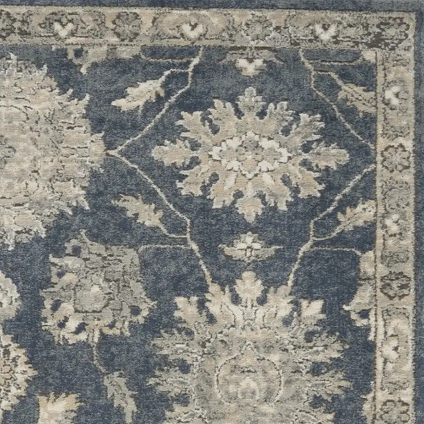 Blue and Beige Oriental Power Loom Non Skid Area Rug Photo 7