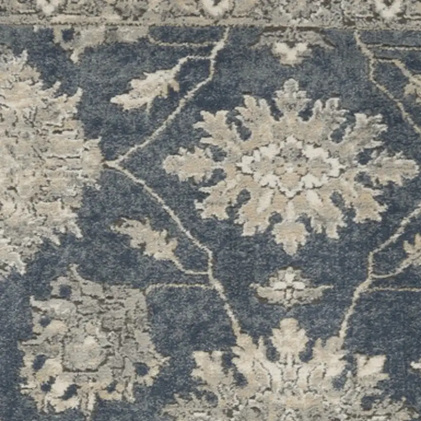 Blue and Beige Oriental Power Loom Non Skid Area Rug Photo 6