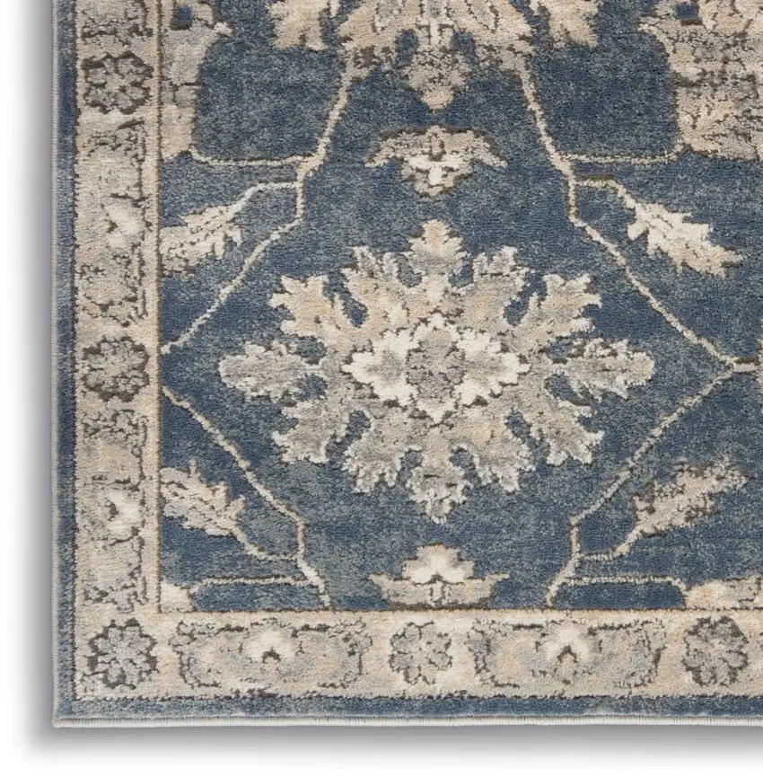 Blue and Beige Oriental Power Loom Non Skid Area Rug Photo 3