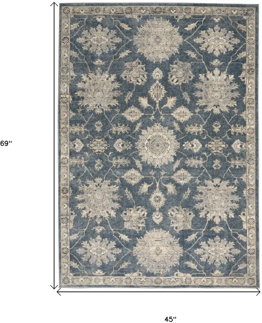 Blue and Beige Oriental Power Loom Non Skid Area Rug Photo 6