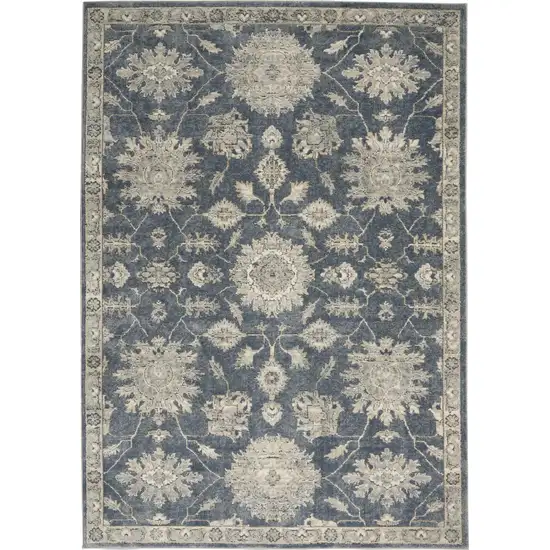 Blue and Beige Oriental Power Loom Non Skid Area Rug Photo 2