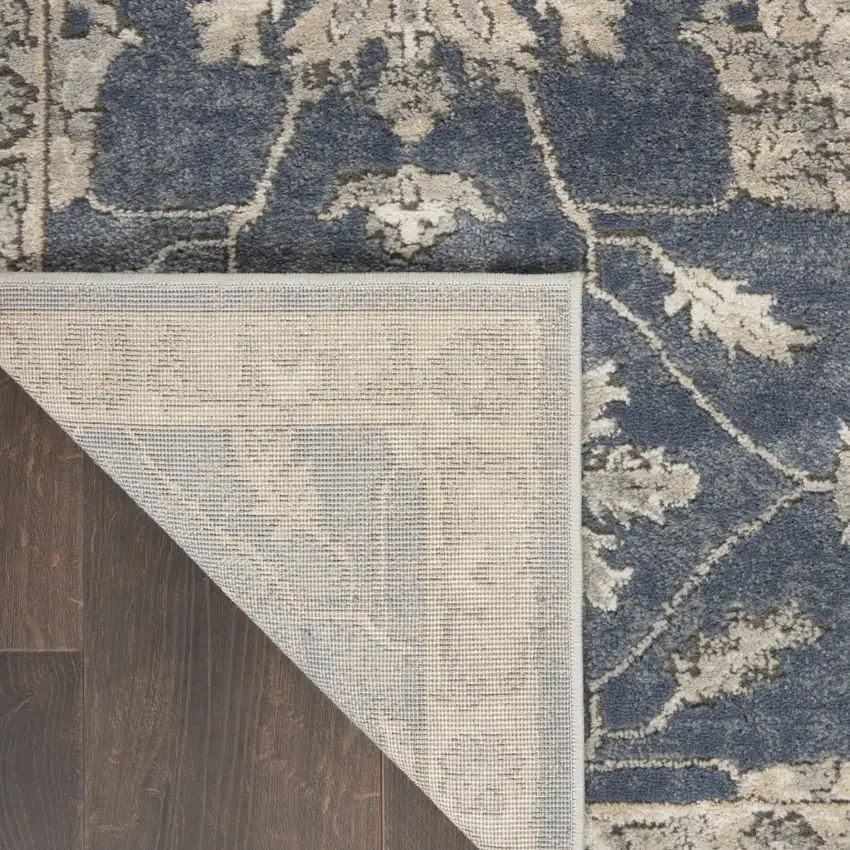 Blue and Beige Oriental Power Loom Non Skid Area Rug Photo 9