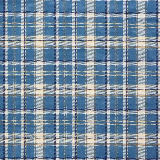 Blue and Beige Plaid Power Loom Area Rug Photo 3