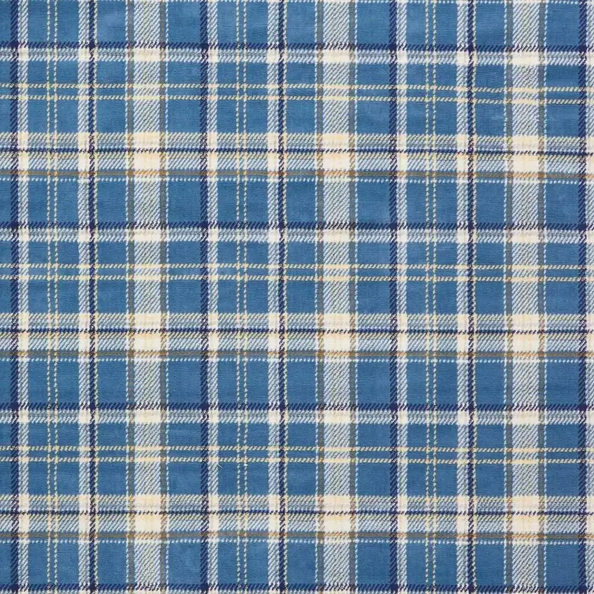 Blue and Beige Plaid Power Loom Area Rug Photo 3