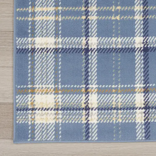 Blue and Beige Plaid Power Loom Area Rug Photo 7