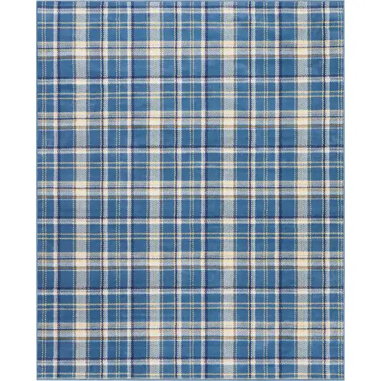 Blue and Beige Plaid Power Loom Area Rug Photo 2