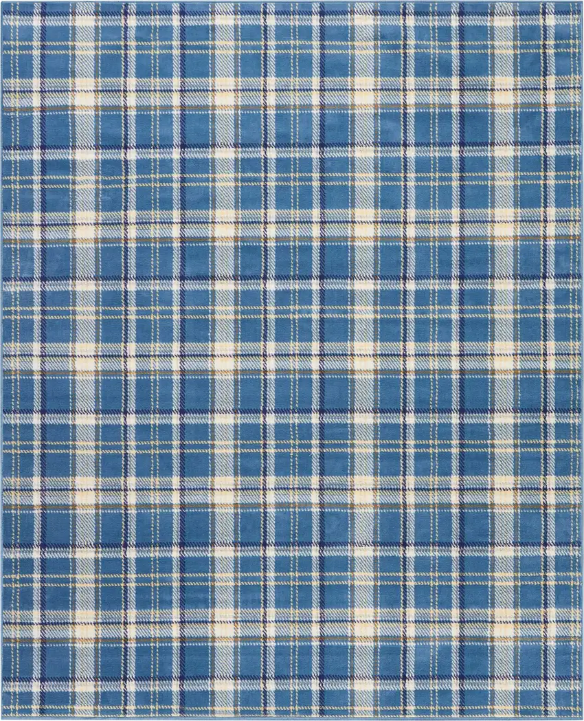 Blue and Beige Plaid Power Loom Area Rug Photo 2
