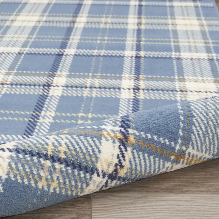 Blue and Beige Plaid Power Loom Area Rug Photo 7